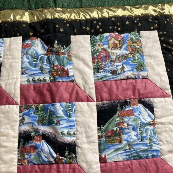 Christmas Wall Hanging‎ Quilt Handmade Square Printed Town Scenes Snow - Picture 5 of 15